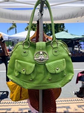 Kathy Van Zeeland Lime Green Faux Croc Satchel Shoulder Bag Y2K Purse $40